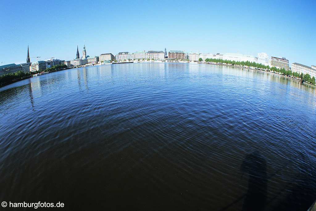 id106910_02 Hamburg | Skyline vom Ballindamm, Jungfernstieg, neuem Jungfernstieg im Fisheye-Look