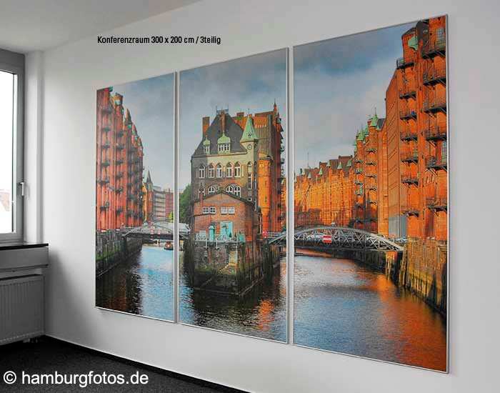 Triptychon Speicherstadt Wandbild XXL 300 x 200 cm bei Zueblin Hamburg