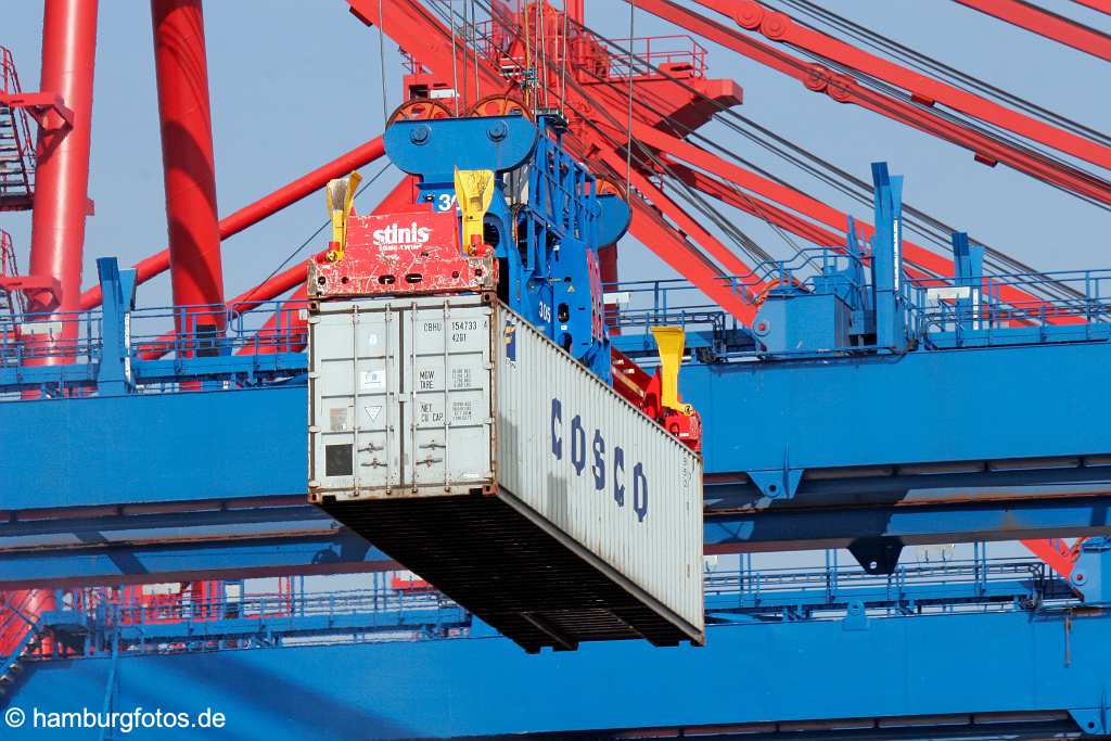 id106974 Containerbrücke, ein Container wird befördert