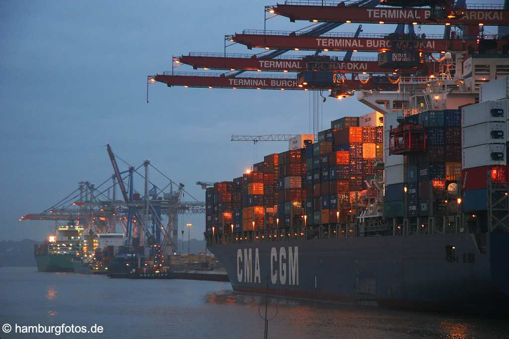 id113147 Hafen Hamburg CMA CGM im morgengrau am Burchardkai