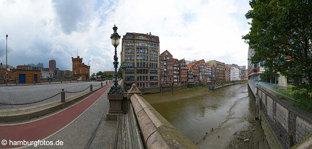 nikolaifleet_deichstrasse Hamburg - Blick von der Hohen Brücke auf die Häuser der Deichstrasse