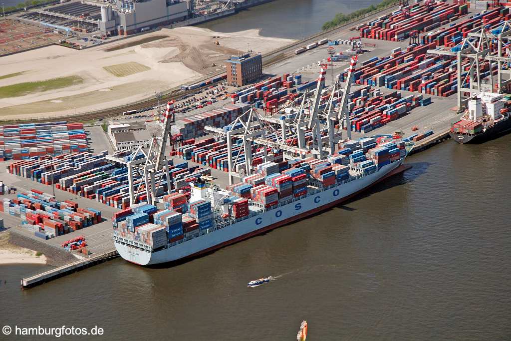 id106393 Luftbild, Luftbilder, aerial photography Hamburg | Containerterminal Toller Ort Terminal, Container, Containerschiff der Reederer COSCO, Vessel