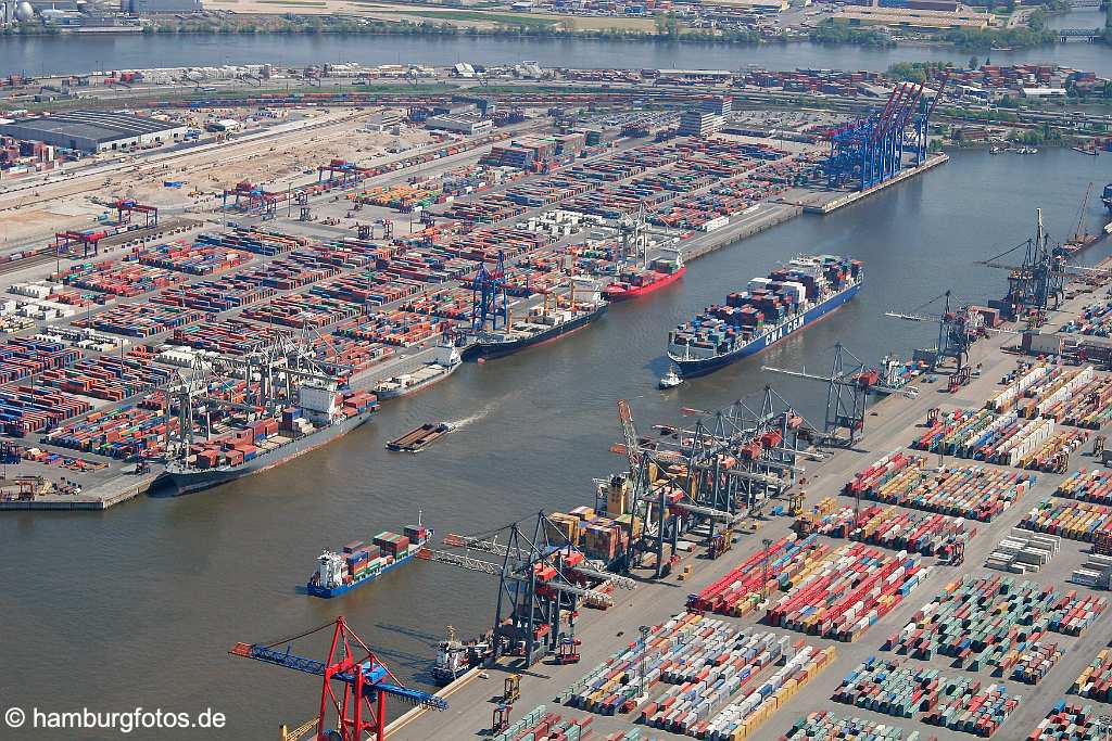 id106466 Luftbild, Luftbilder, aerial photography Hamburg | Der Waltershofer Hafen, links - HHLA Containerterminal, rechts - Containerterminal Eurogate, Containerschiffe, Vessel, Containerhof, Containerumschlag