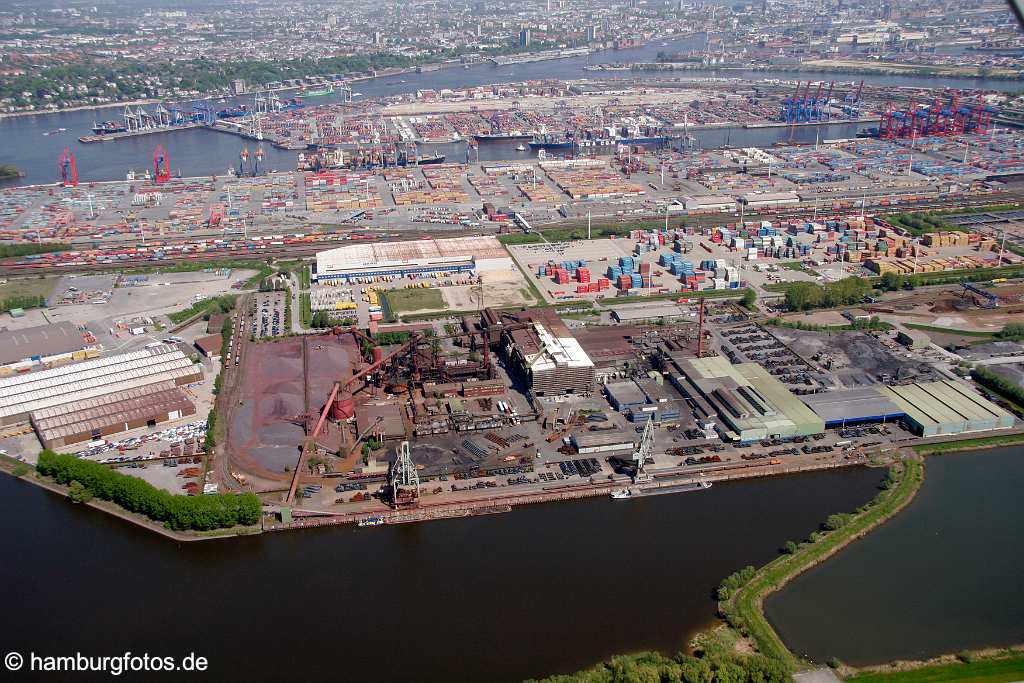 id106473 Luftbild, Luftbilder, aerial photography Hamburg | vorne Dradenauhafen, Hamburger Stahlwerke, danach Eurogate, Waltershofer Hafen, HHLA Containerterminal, Köhlbrand