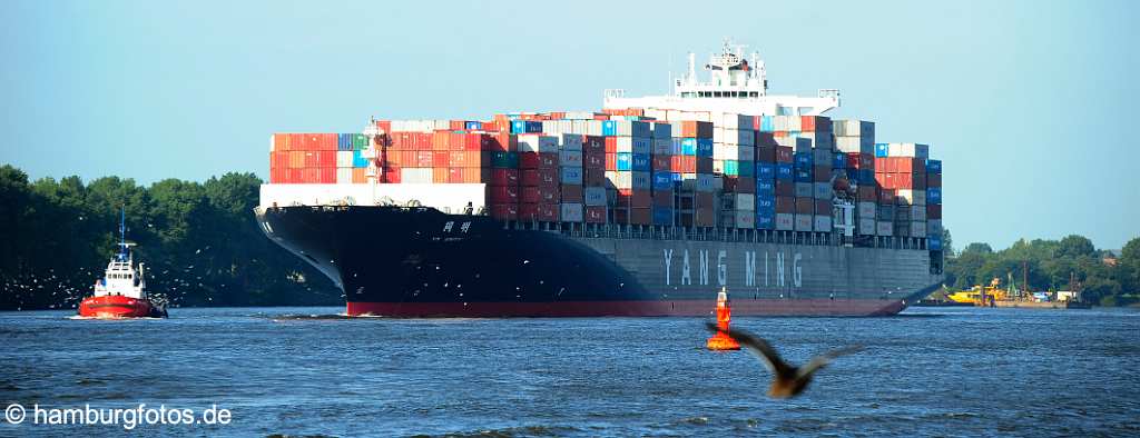 skyline_hamburg_P047 Containerschiff mit Schlepper vor Finkenwerder