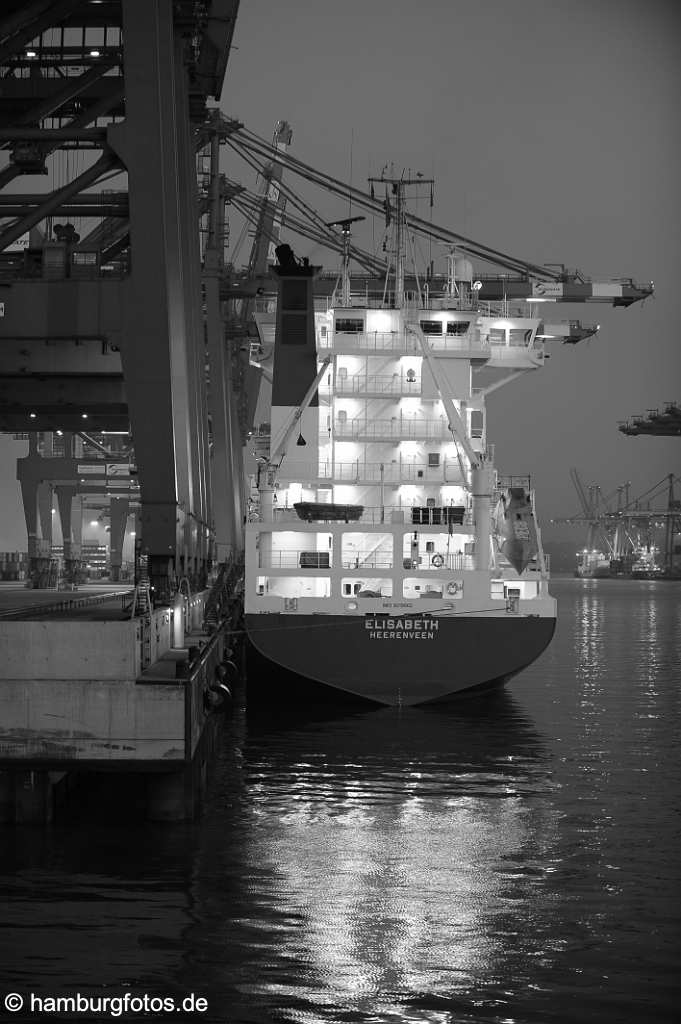 hamburg_schwarzweiss_066 Hamburger Hafen bei Nacht, Eurogate und HHLA Containerterminal im Waltershofer Hafen