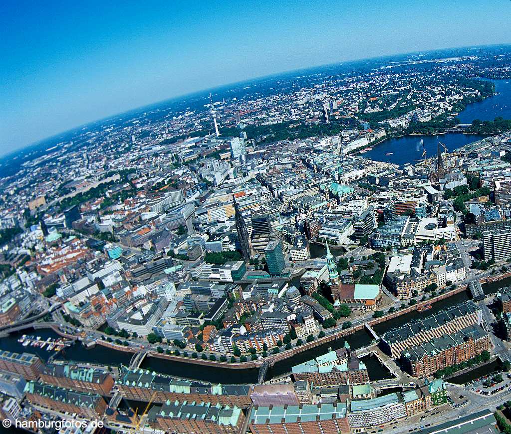 id104448 Luftbild Hamburg | Fisheye-Fotografie von Hamburg, Speicherstadt, Innenstadt, Binnenalster