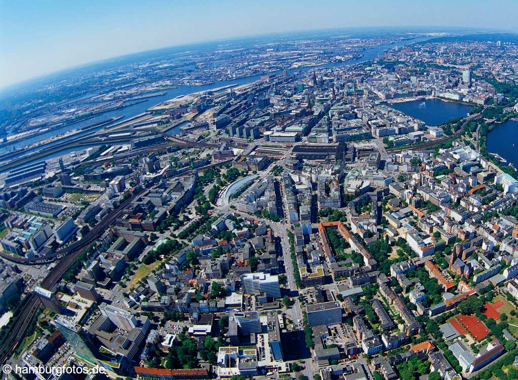 id104459 Luftbild Hamburg | Fisheye-Fotografie von Hamburg, Berliner Tor, St. Georg, Innenstadt, Elbe, Hafen, Alster