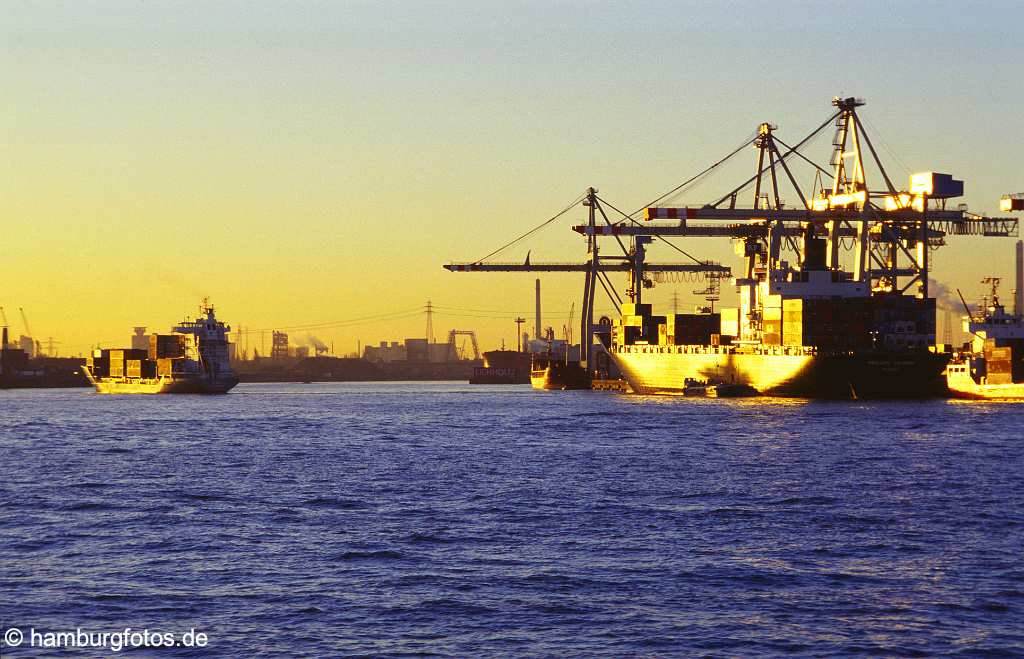 id10611 HHLA Tollerort Terminal mit Schiffen im Sonnenaufgang