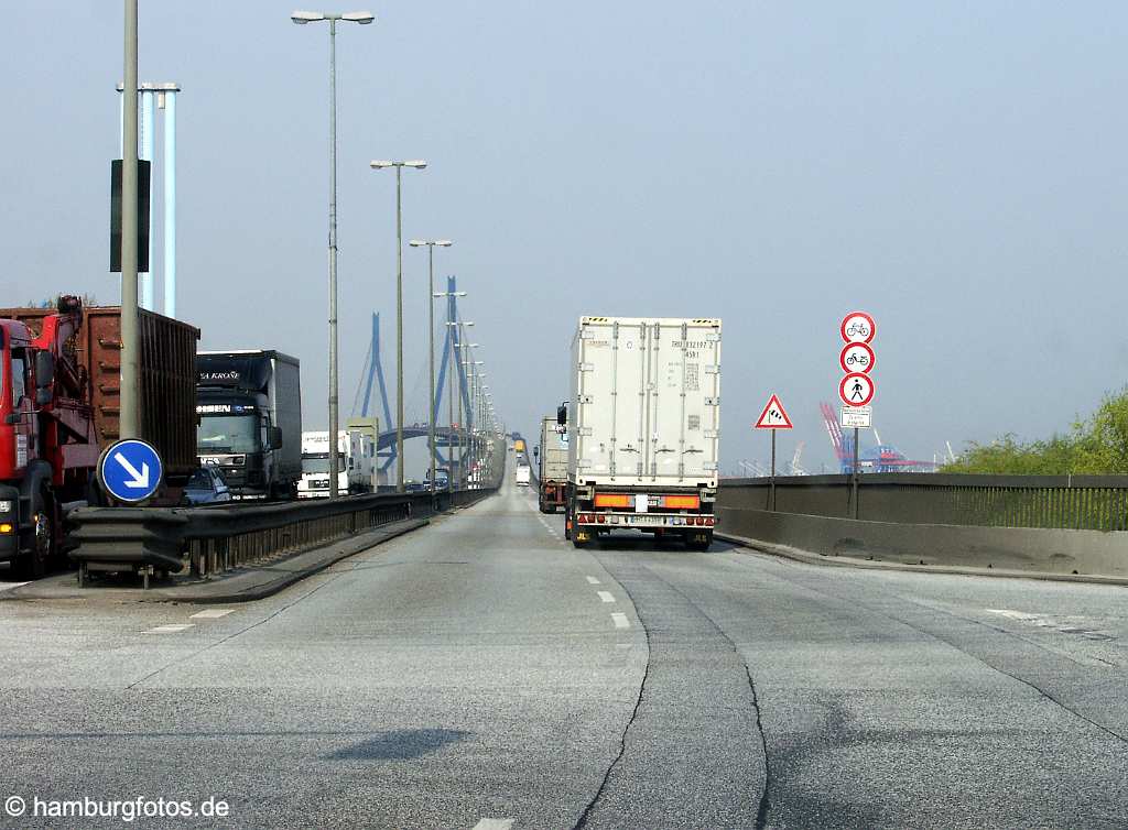 fsy_2740 Köhlbrandbrücke, Hängebrücke, Brückenpfeiler, Stahlseile, Verkehr, Transport, Himmel, Sky | Hamburg, Brücke, Brücken