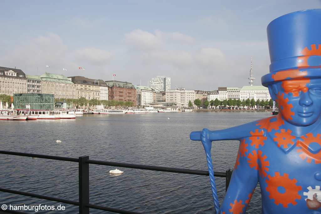 id106816 Hamburg | Binnenalster mit Hummel-Hummel Figur