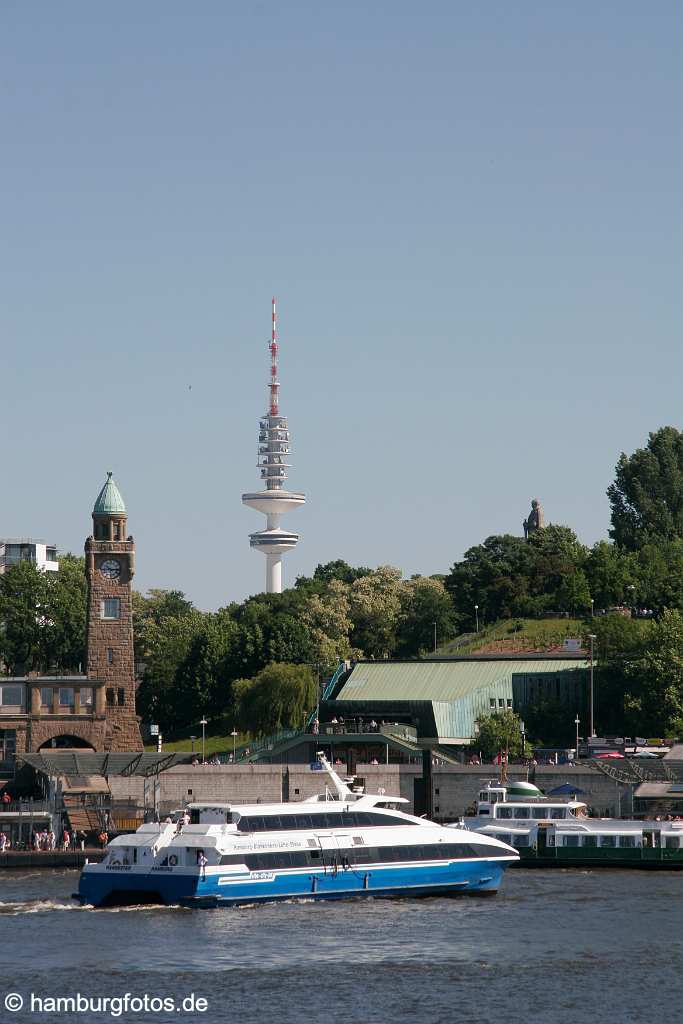 id106860 Hamburg | Skyline St. Pauli Landungsbrücken 2006 mit Turm des Wasserstandsanzeiger