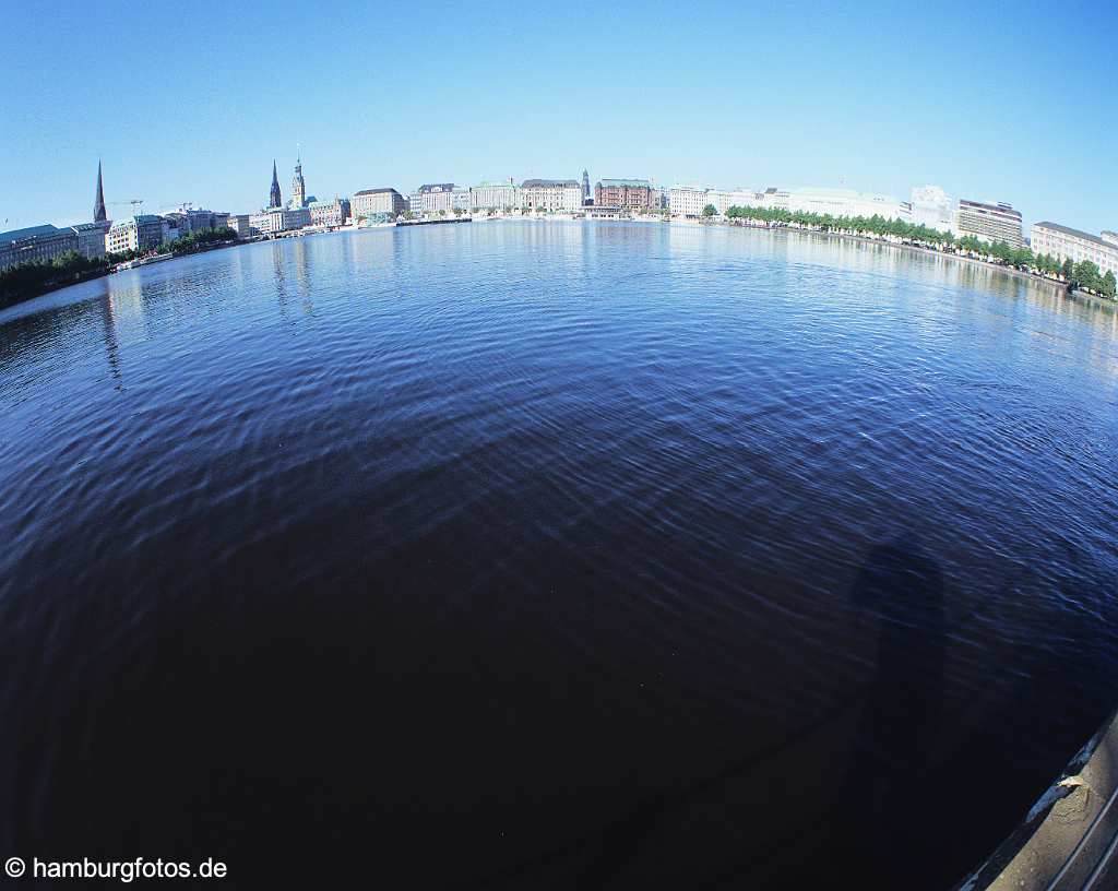 id106910 Hamburg | Skyline vom Ballindamm, Jungfernstieg, neuem Jungfernstieg im Fisheye-Look