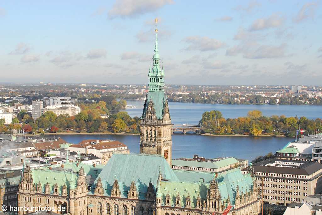 id109465 Hamburg aus der Vogelperspektive, Hamburger Rathaus, Altstadt, Binnen-, Außenalster